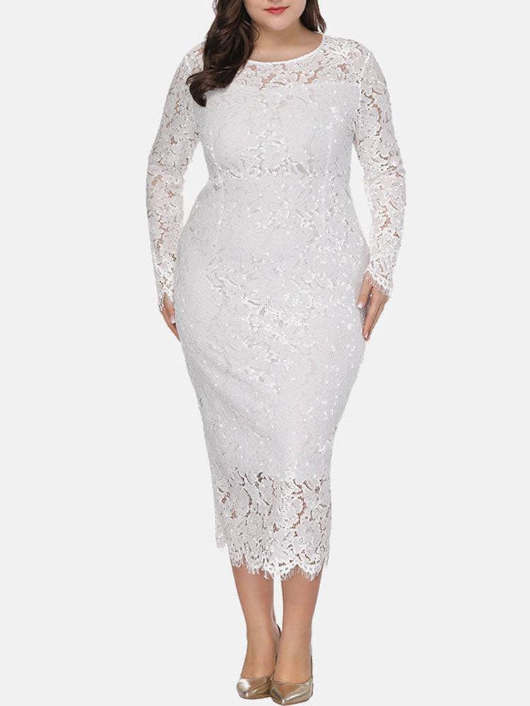 Elegant Lace Maxi Dress Pink / 3XL
