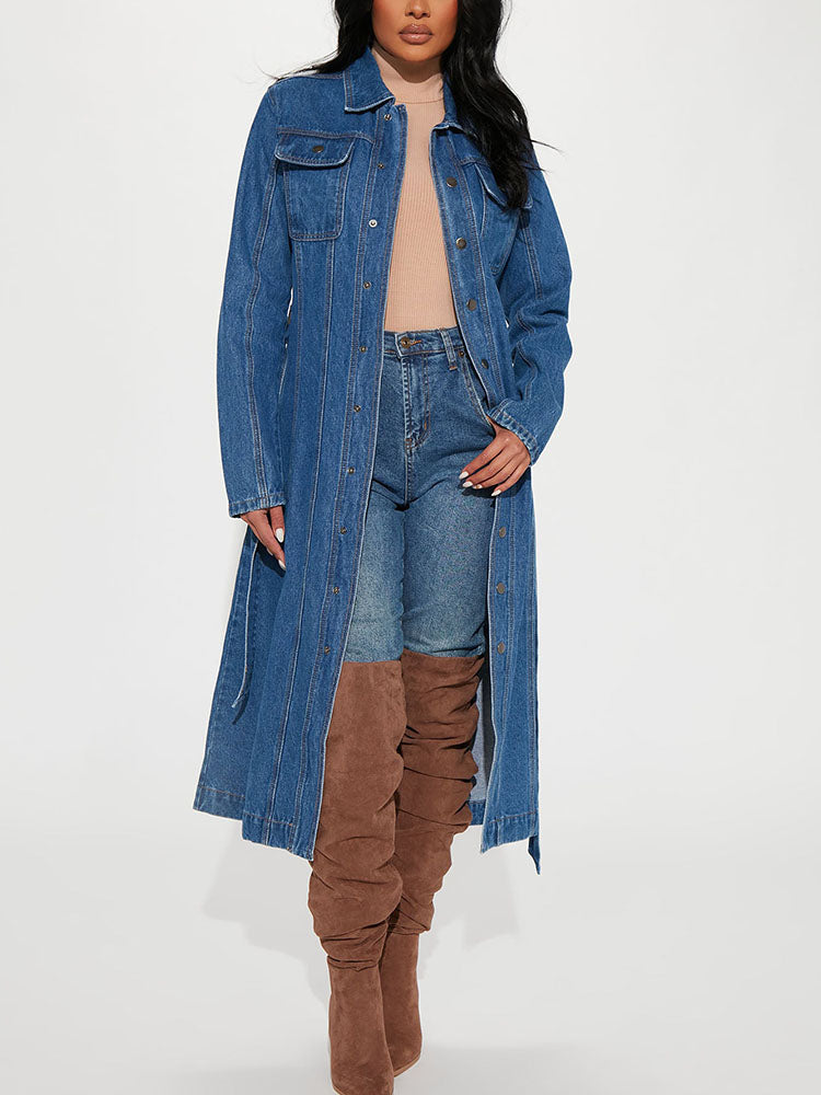 Denim Coat With Belt Blue / S