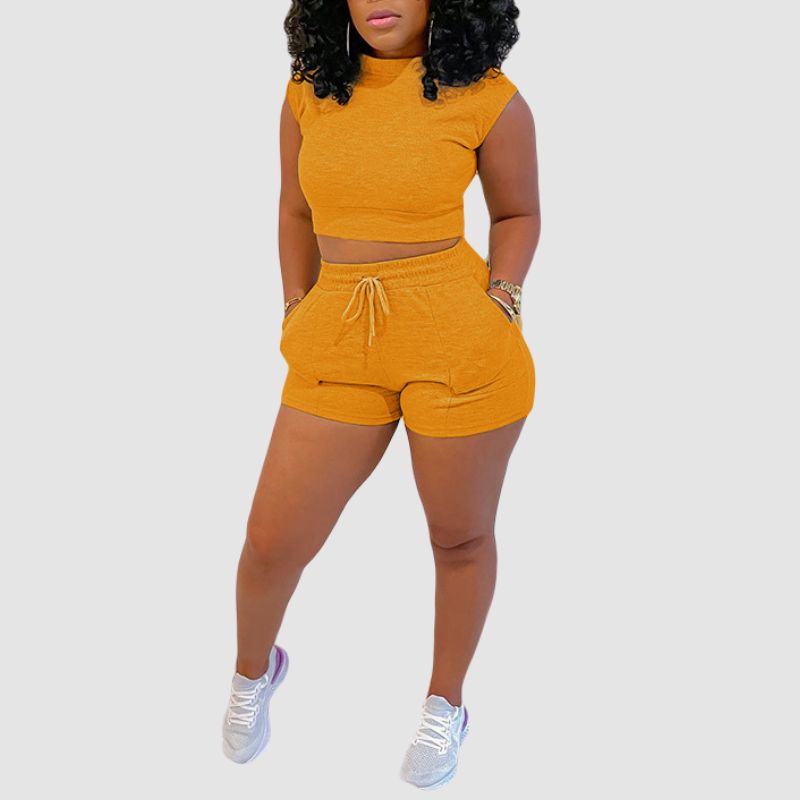 Sleeveless Crop Top & Drawstring Short Pant Set Orange / S
