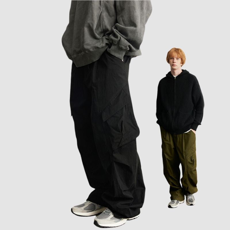 Side Pocket Patch Pleated Cargo Pants Black / XL