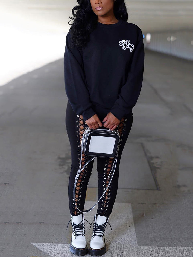 Lace Up Skinny Pants Black / M
