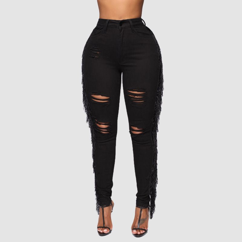 Tassel Ripped Washed Jeans Black / S
