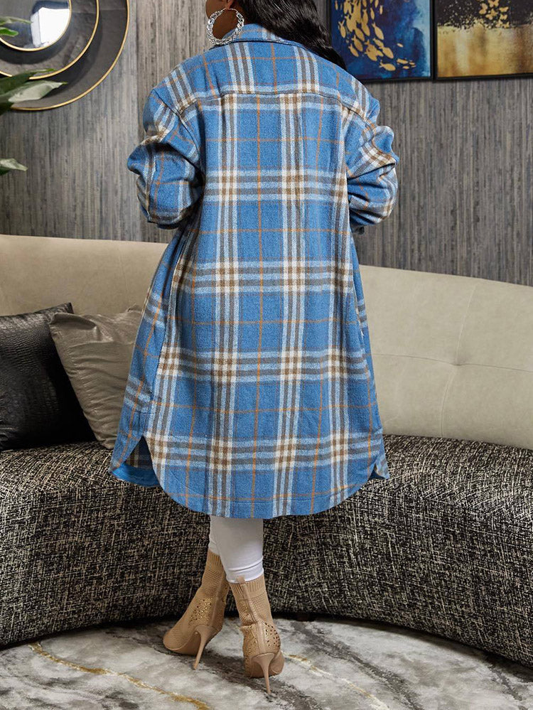 Plaid Wool Coat Blue / M