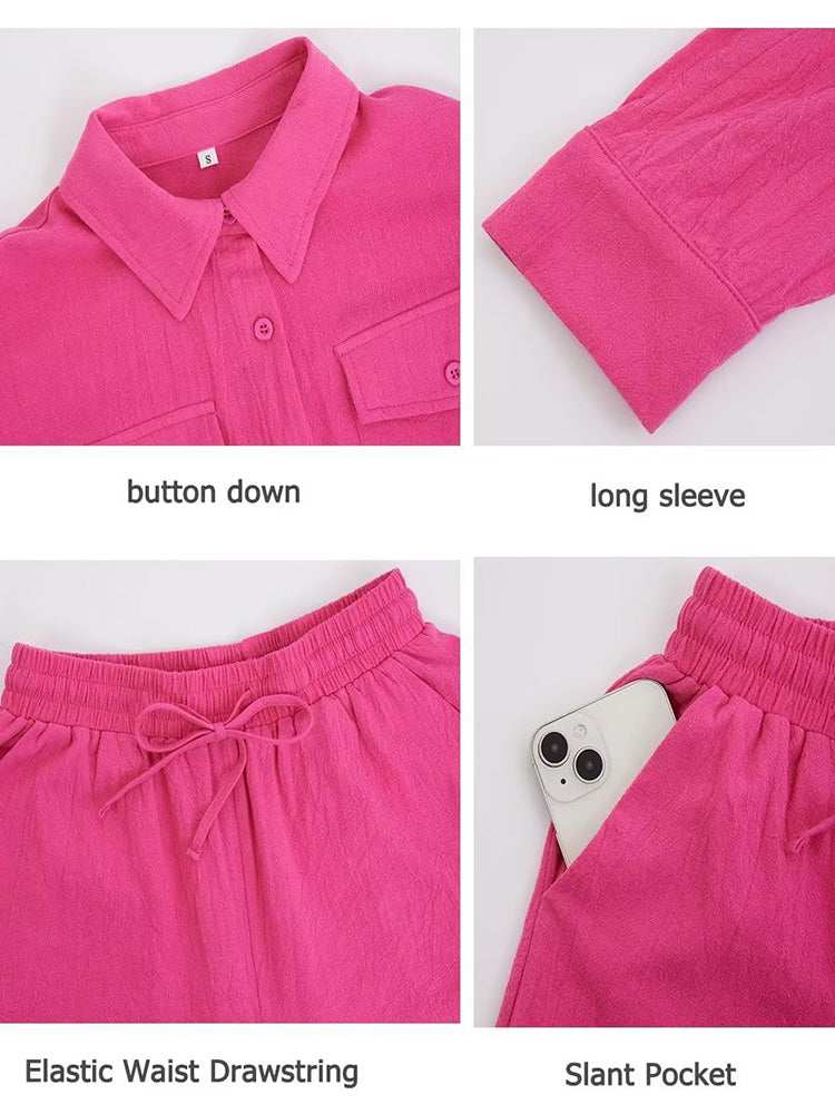 Pocket Solid Casual Set Rose / L