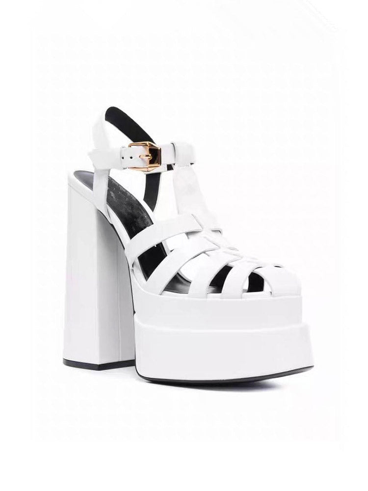 Braid Platform Chunky Heel Sandals Black / 6
