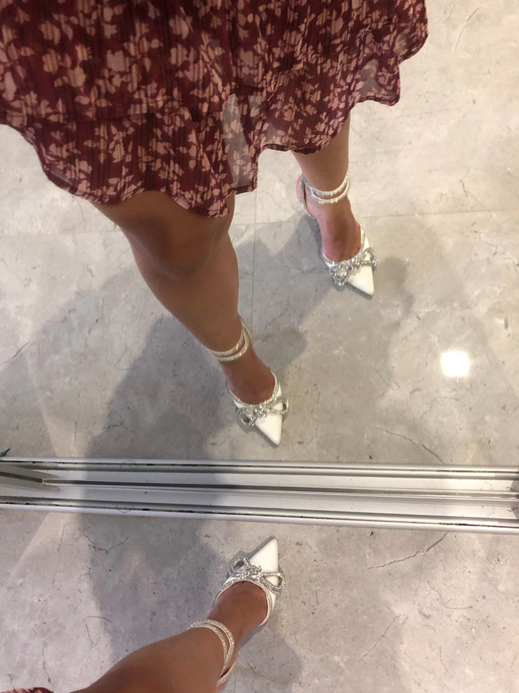 Rhinestone Bowknot Heel Pumps Silver / 5/5.5