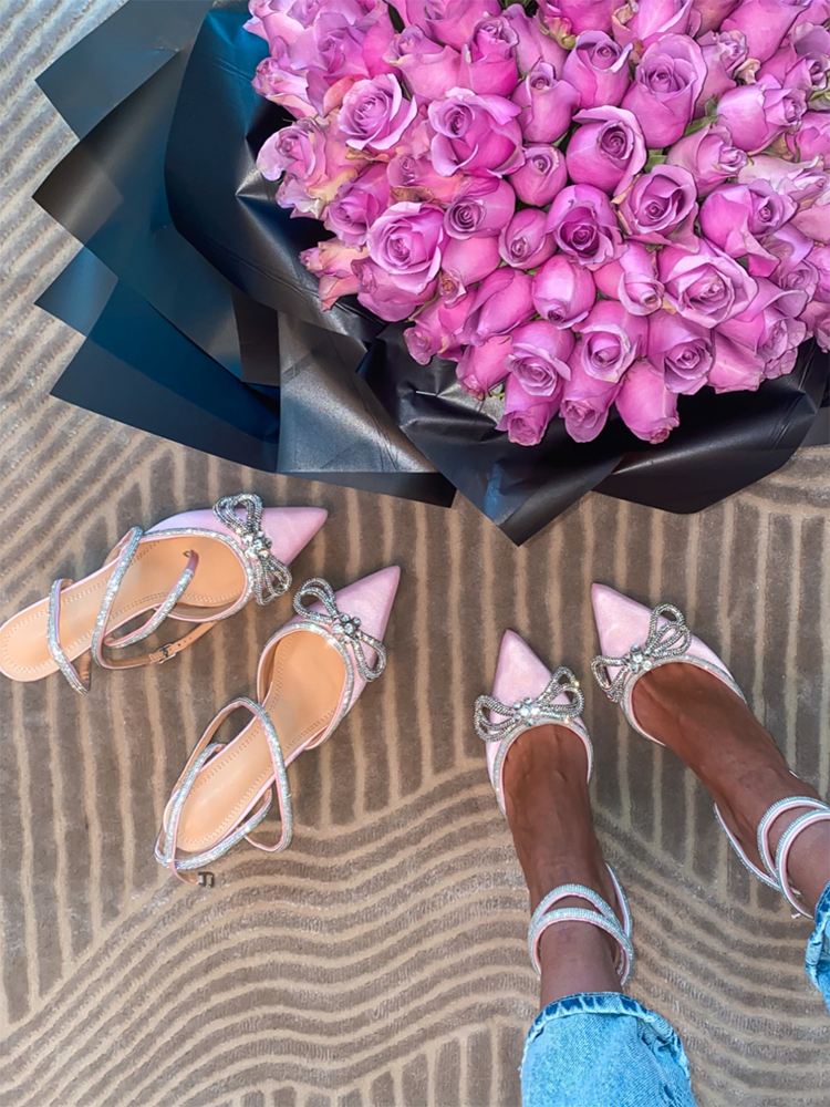 Rhinestone Bowknot Heel Pumps White / 6
