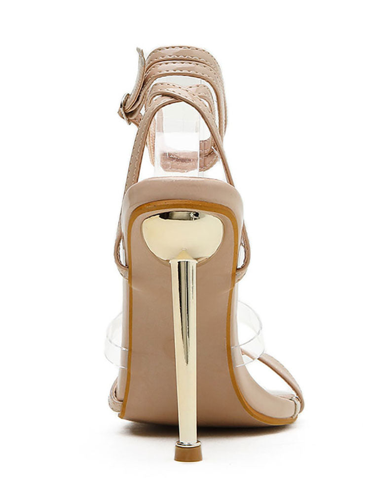 Square Toe Ankle Strap Metallic Heels Apricot / 8.5