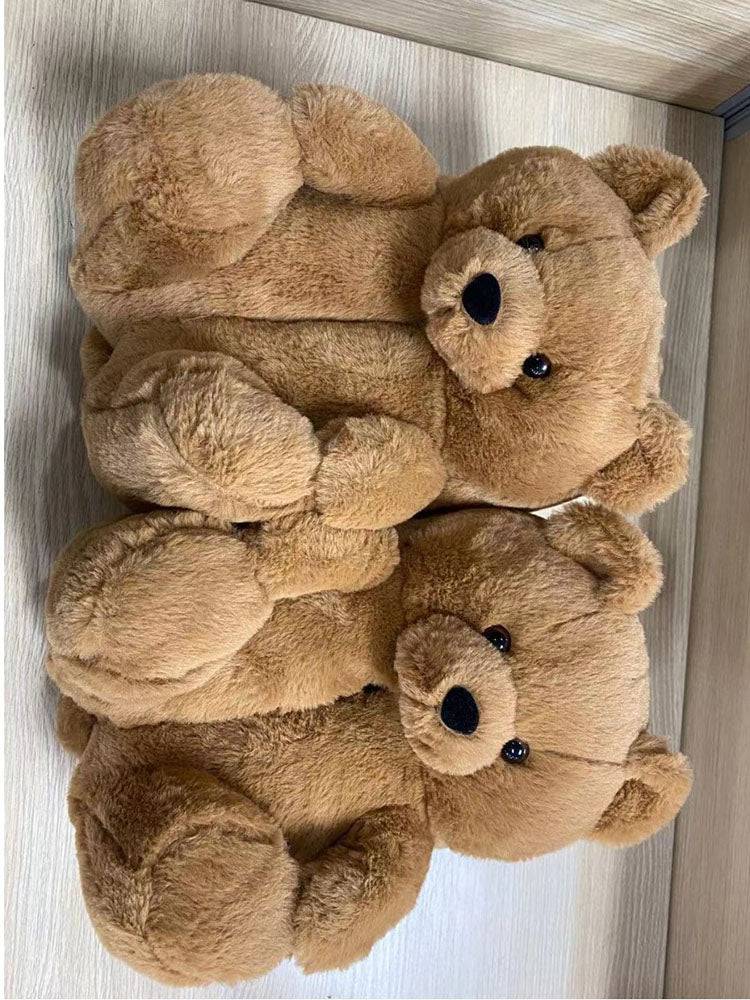 Fluffy Teddy Bear Slippers Black