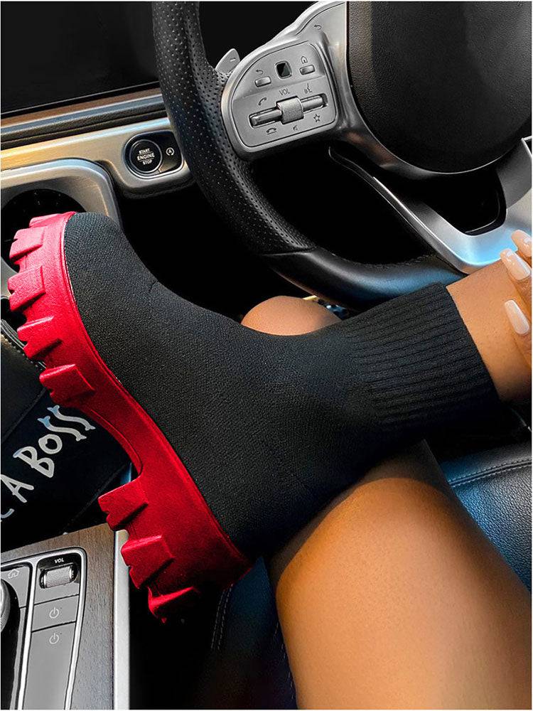 Chunky Sole Socks Boots Black Red / 5/5.5
