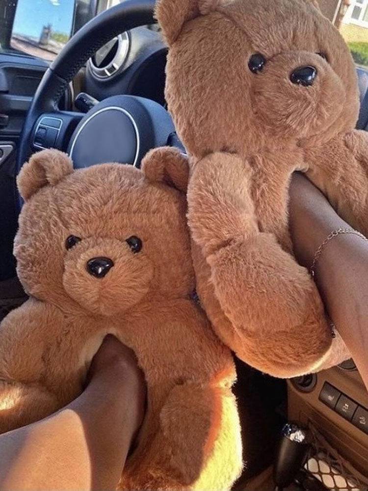 Fluffy Teddy Bear Slippers Purple