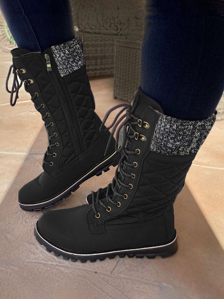 Zipper Design Lace Up Boots Khaki / 9/9.5