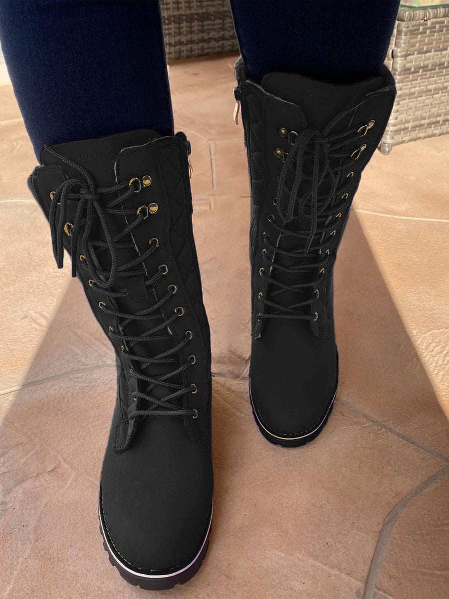 Zipper Design Lace Up Boots Khaki / 10