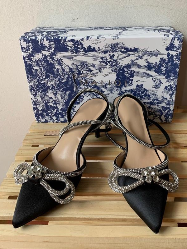 Rhinestone Bowknot Heel Pumps Pink / 6