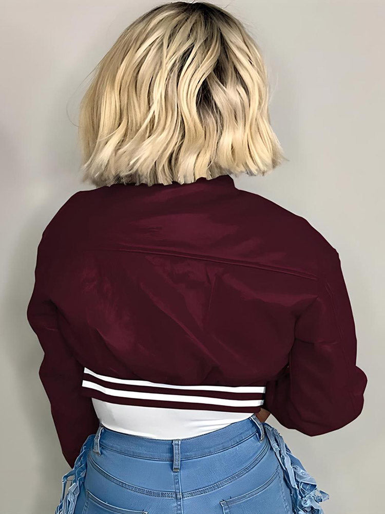 Varsity Button Down Crop Jacket Blue / XL