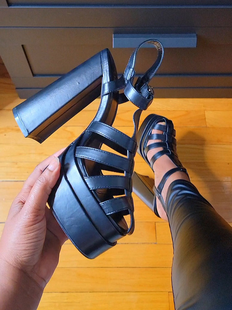 Braid Platform Chunky Heel Sandals Black / 9/9.5