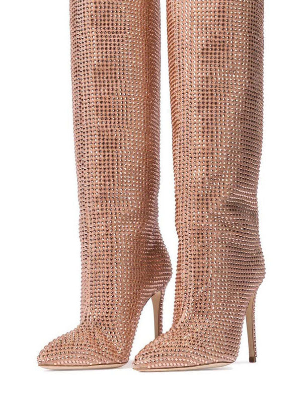 Crystal-Embellished Suede Boots Pink / 10