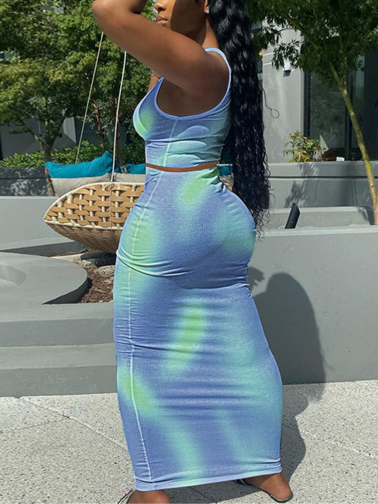 Tie Dye Maxi Skirt Set Green / XL