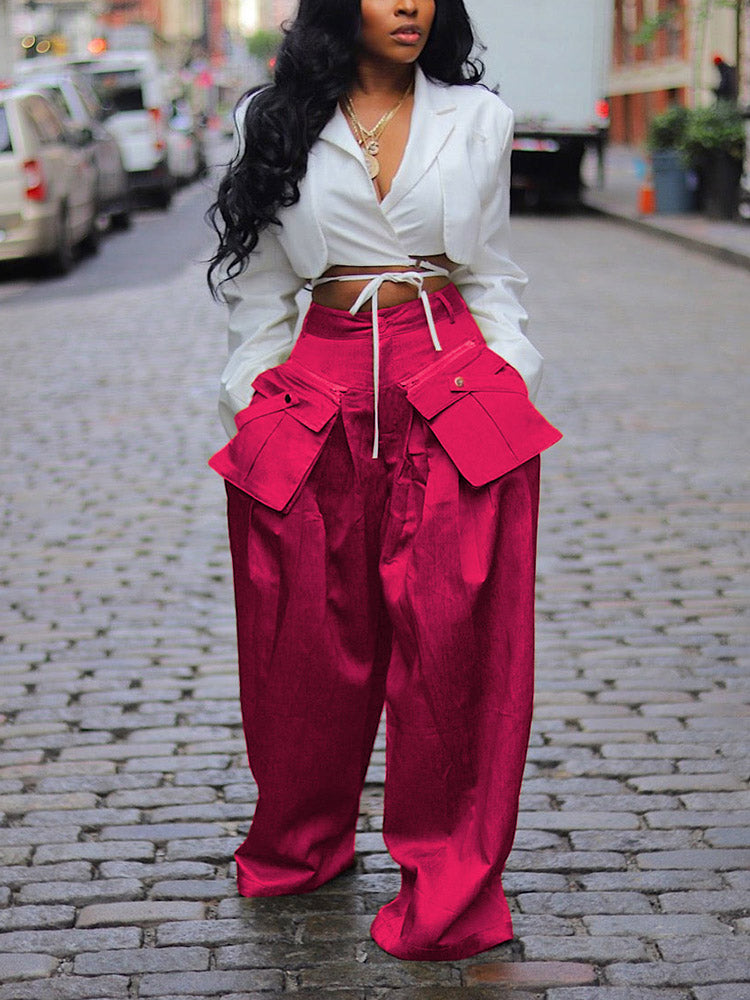Cargo Pocket Wide Leg Pants Rose / XL