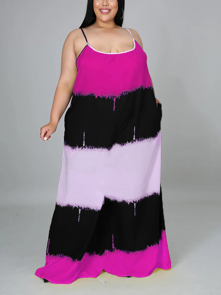 Colorblock Spaghetti Strap Maxi Dress Orange / 3XL