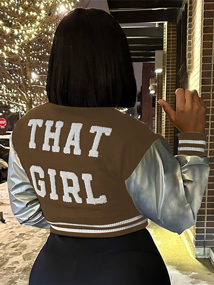 PU Baseball Crop Jacket Orange / M