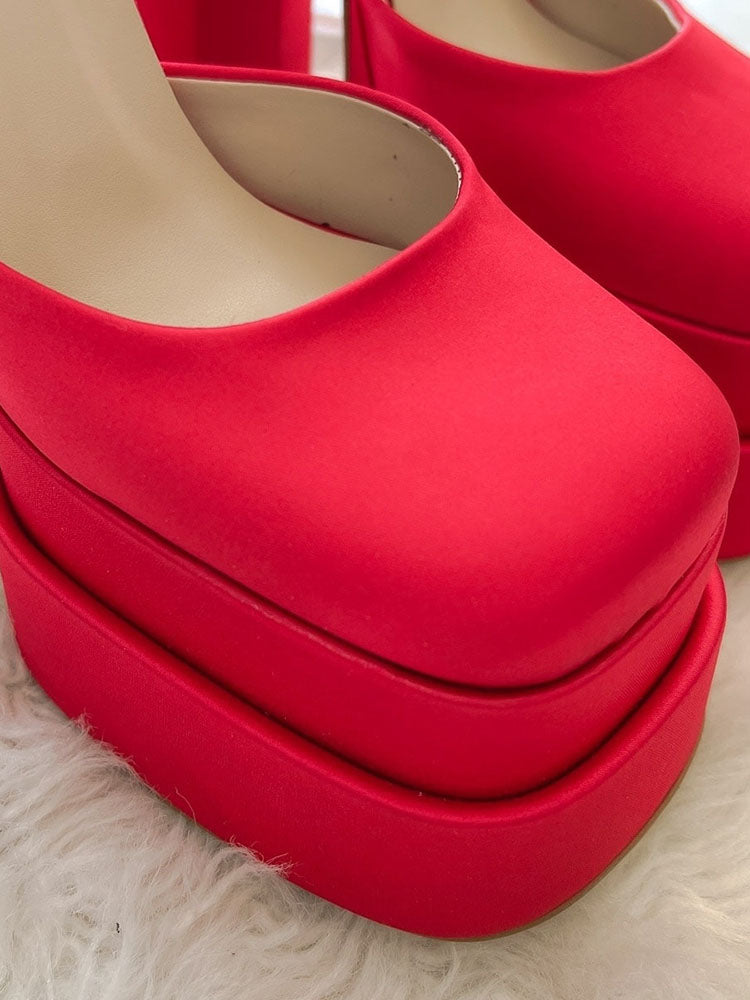 Rhinestone Decor Platform Heels Orange / 10