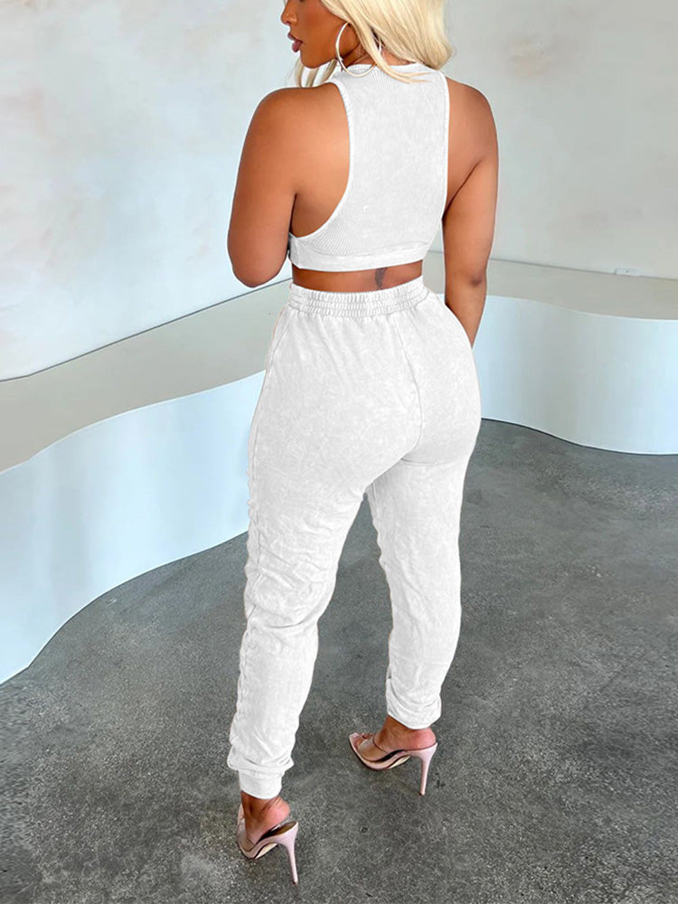 Tank Top Ruched Pants Set Black / XL
