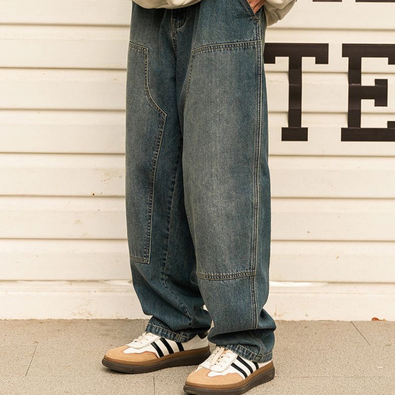 Vintage Washed Casual Denim Jeans Black / 3XL