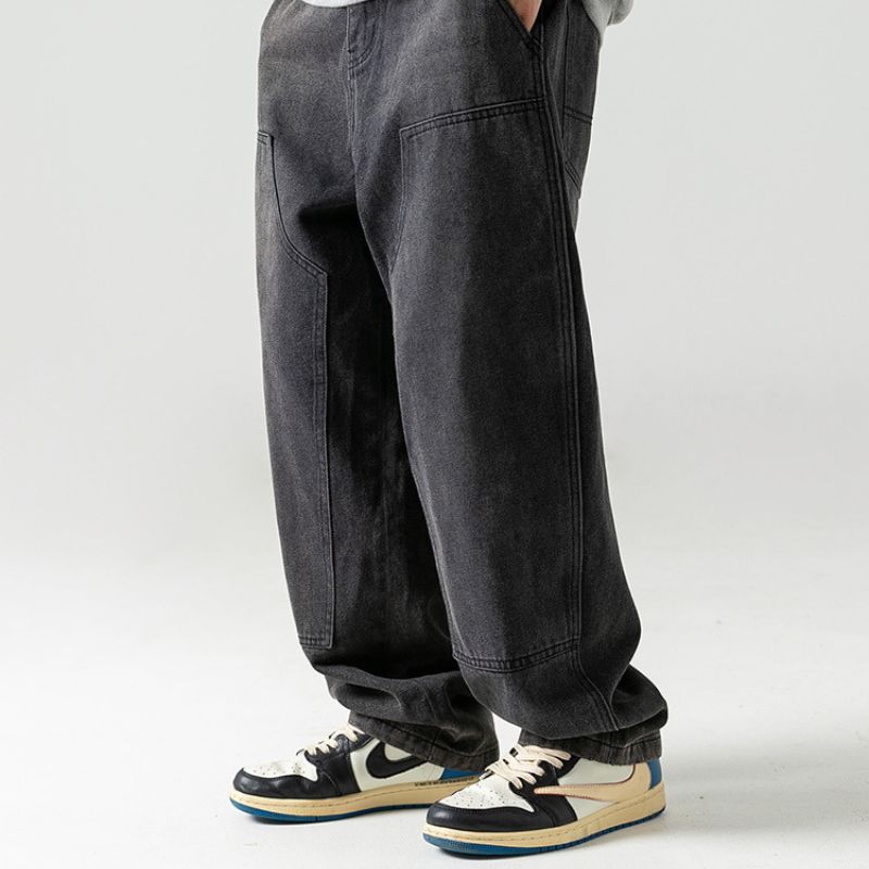Vintage Washed Casual Denim Jeans Blue / L