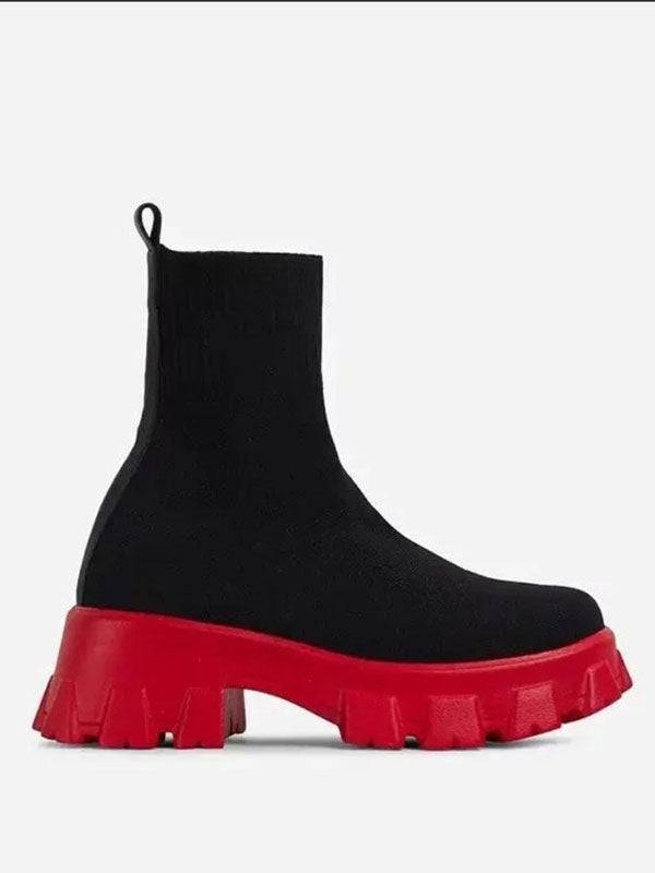 Chunky Sole Socks Boots Black Red / 7.5/8