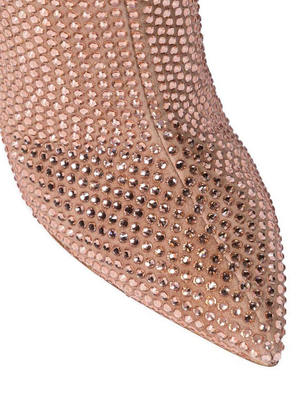 Crystal-Embellished Suede Boots Champagne / 6