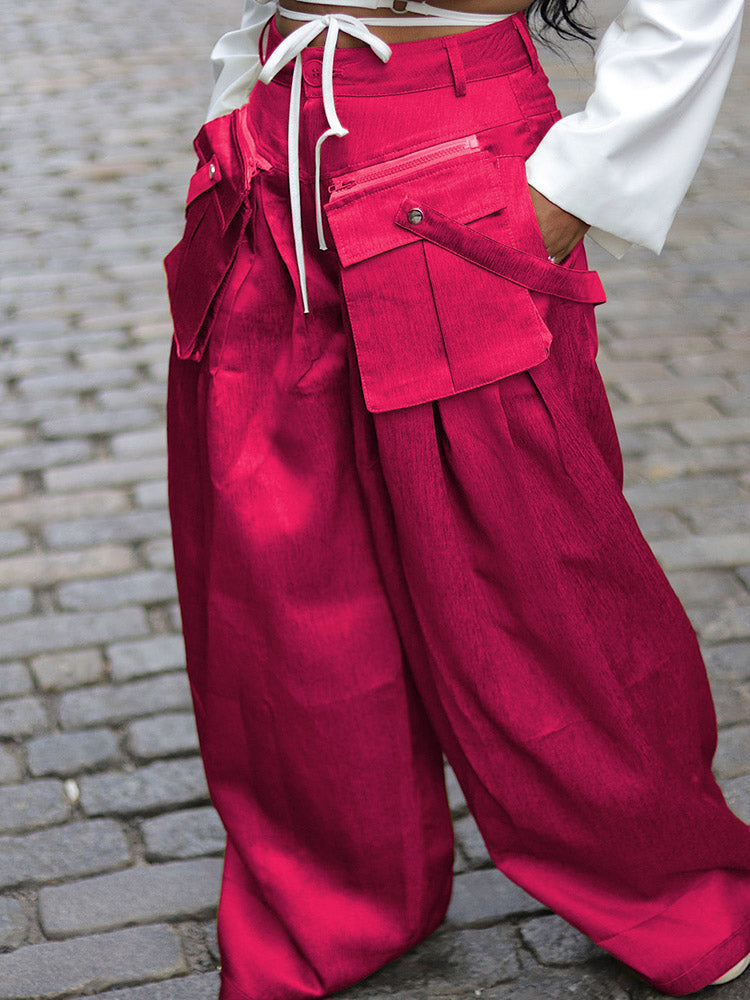 Cargo Pocket Wide Leg Pants Rose / 2XL