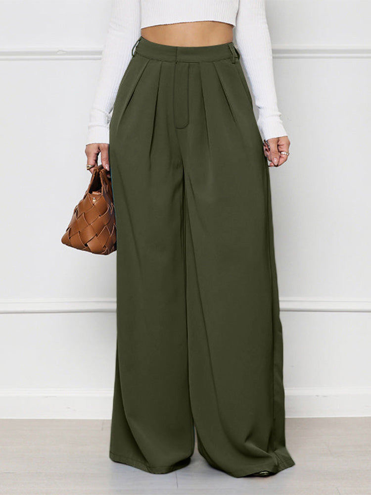 High Waist Pocket Wide Pants Army Green / M