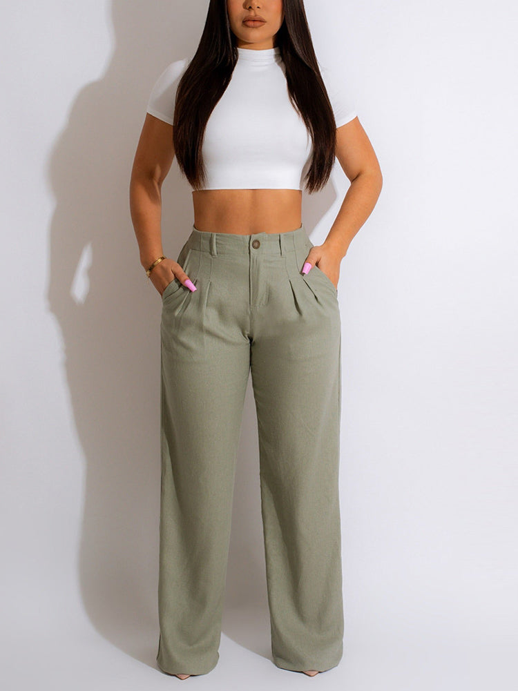 High Waist Pockets Pants Apricot / M