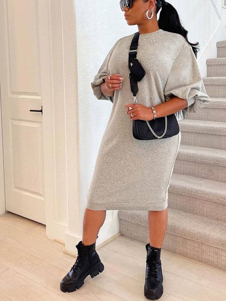 Three-Quarter Sleeve Midi Dress Gray / XL