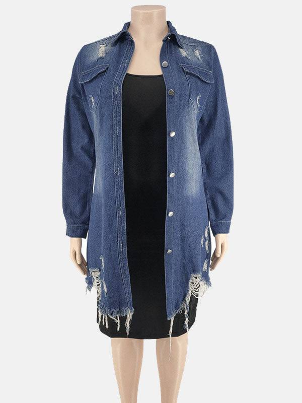 Distressed Denim Coat Blue / 4XL