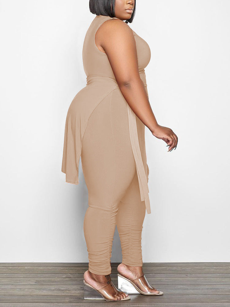 Asymmetrical Top Ruched Pants Set Bright Orange / L