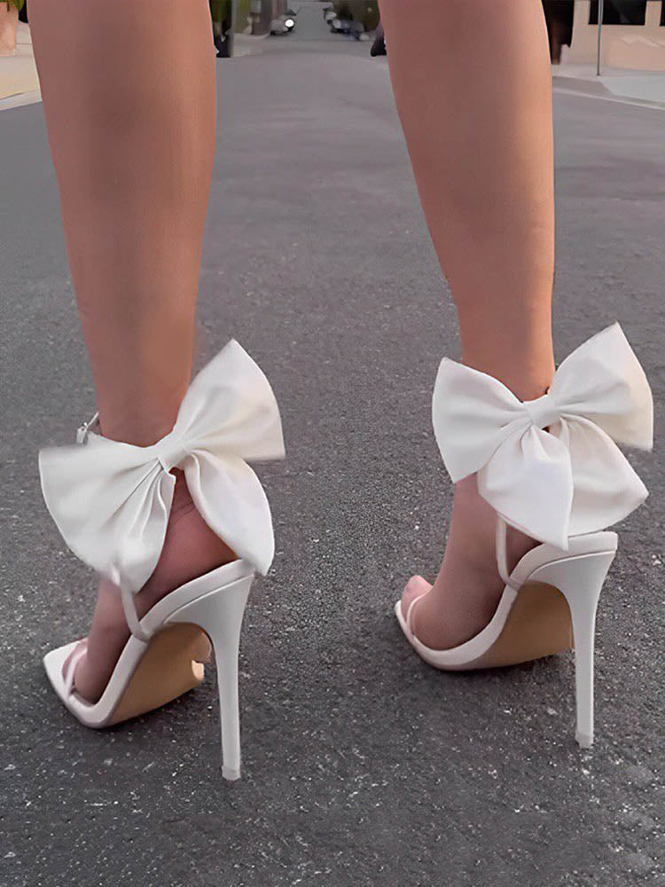 Fairytale Ankle Strap Bow Heel Sandals Beige / 7.5/8