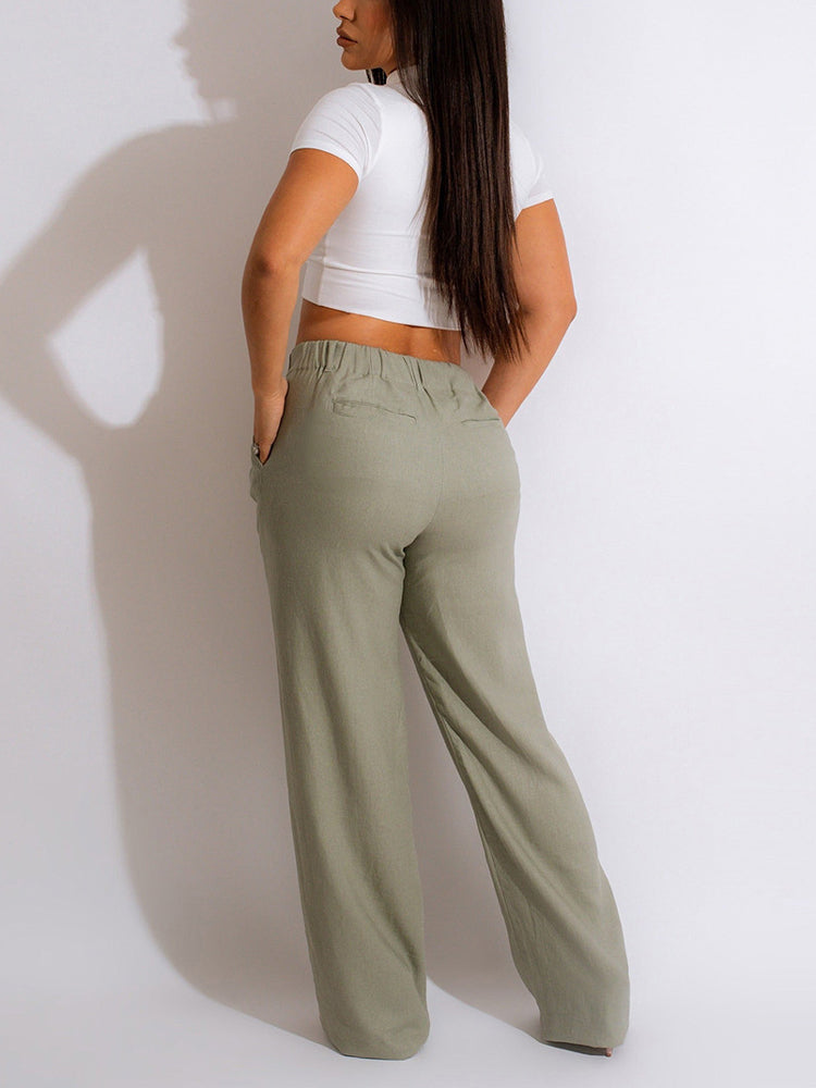 High Waist Pockets Pants Apricot / L