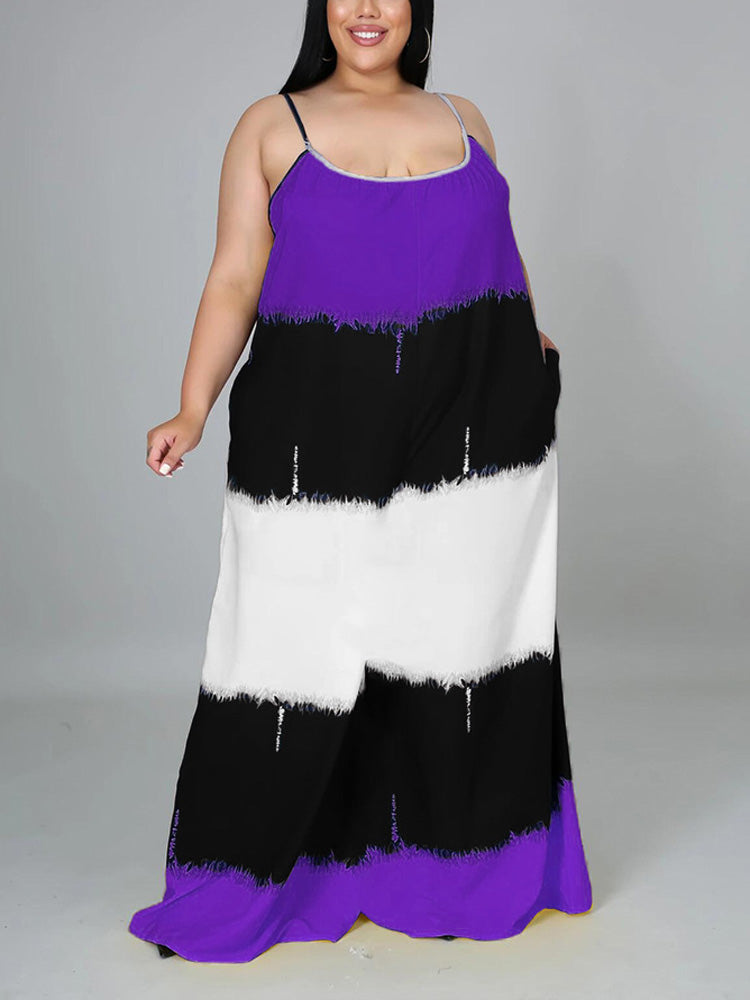 Colorblock Spaghetti Strap Maxi Dress Yellow / 2XL