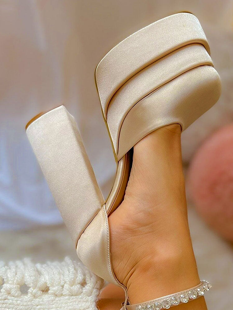 Rhinestone Decor Platform Heels Silver White / 10