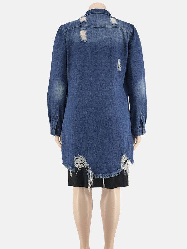 Distressed Denim Coat Blue / 5XL