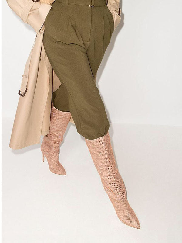 Crystal-Embellished Suede Boots Pink / 10.5/11