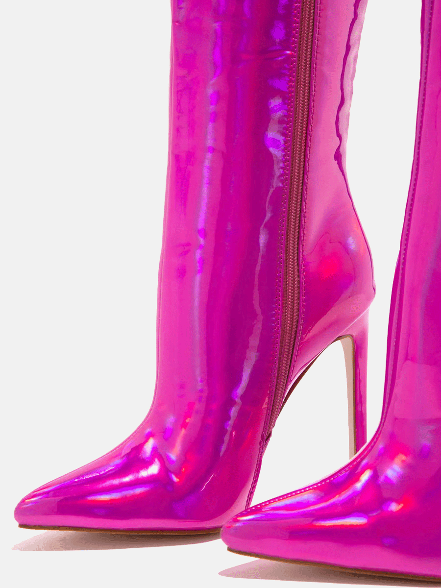 Leather Stiletto Heeled Shiny Boots Rose / 6.5/7