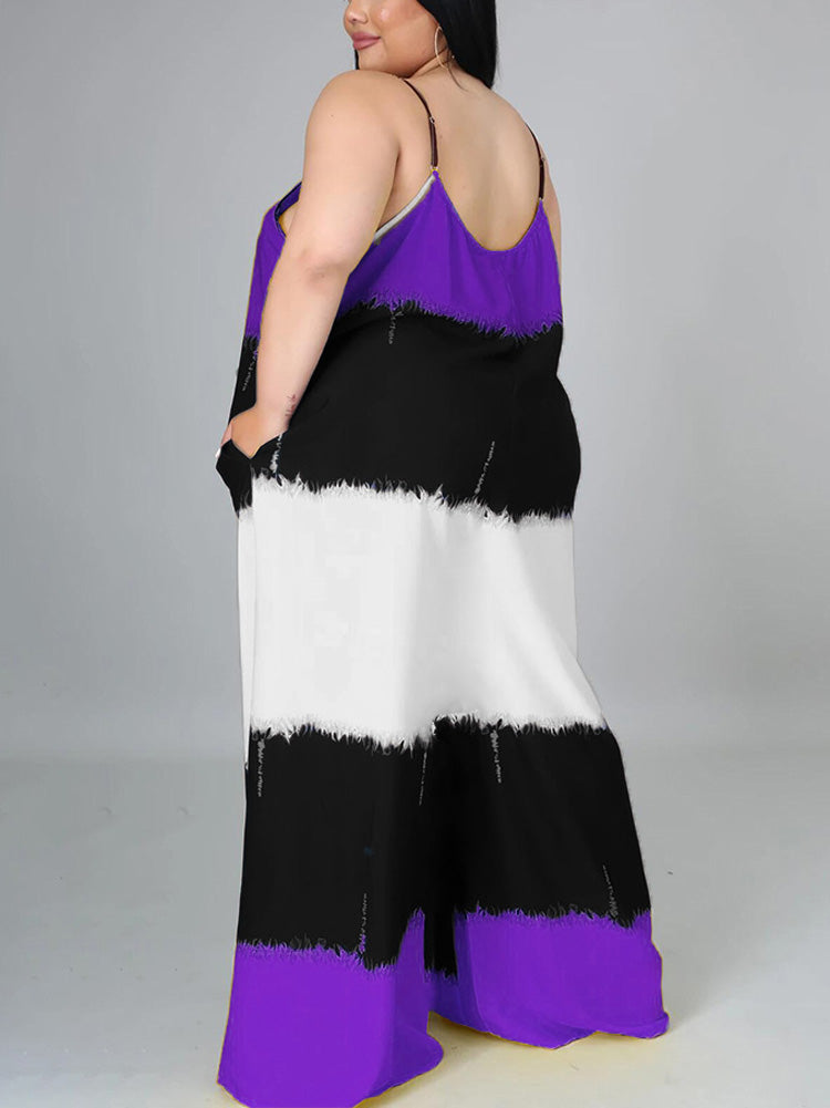 Colorblock Spaghetti Strap Maxi Dress Yellow / 3XL