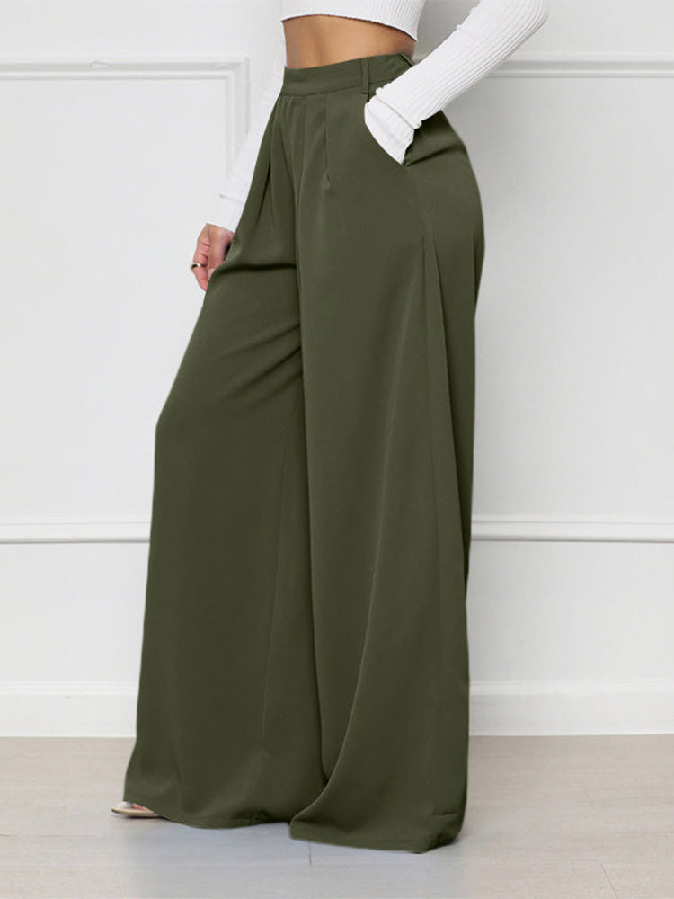 High Waist Pocket Wide Pants Army Green / L