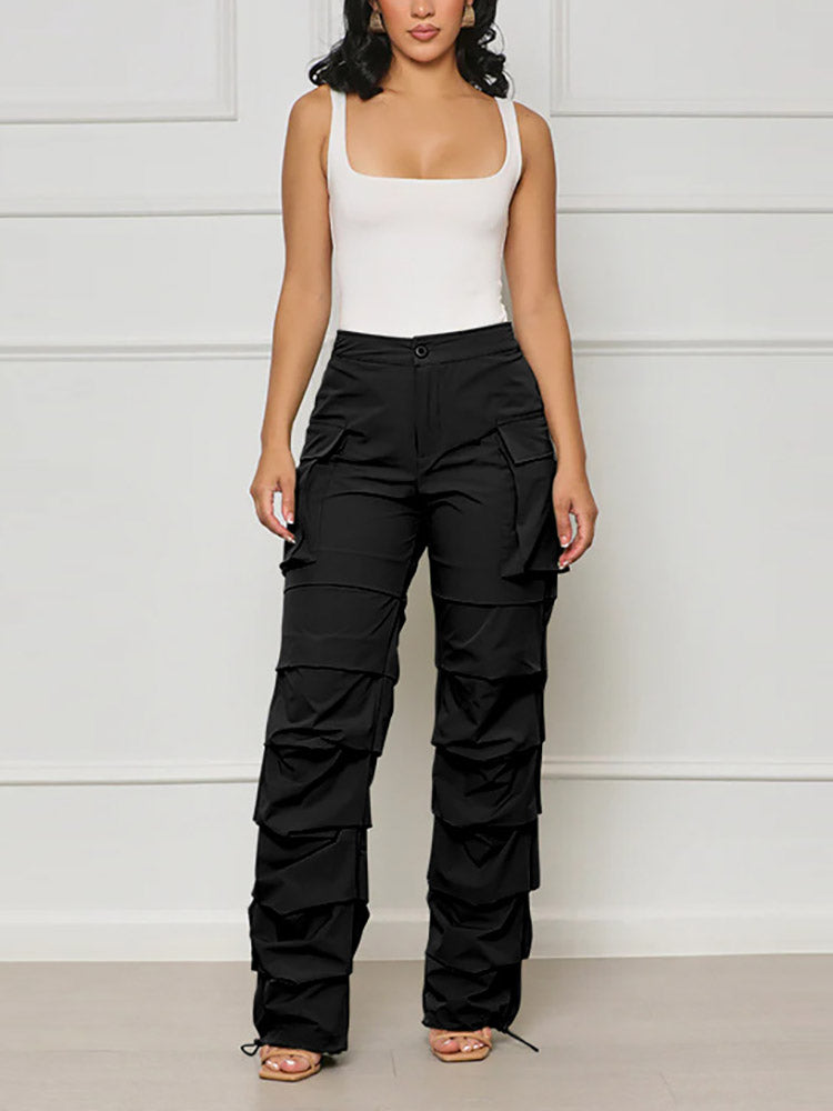 Ruched Cargo Pants Black / L