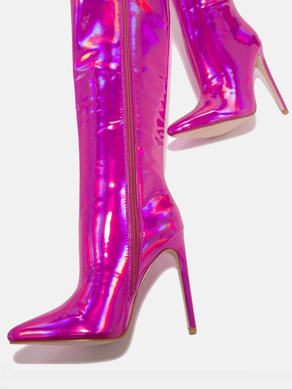 Leather Stiletto Heeled Shiny Boots Rose / 8.5