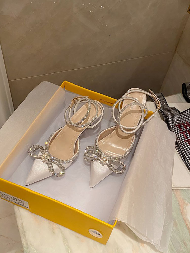 Rhinestone Bowknot Heel Pumps Silver / 6.5/7