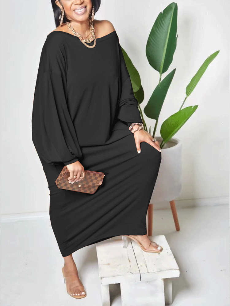 Batwing Sleeve Solid Maxi Dress Yellow / 2XL